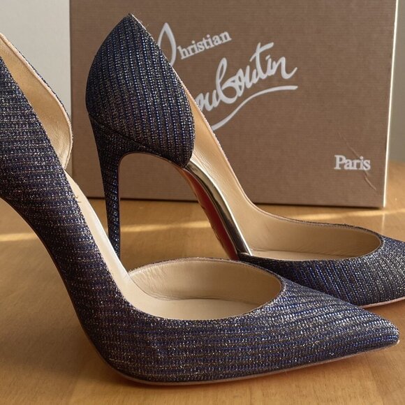 CHRISTIAN LOUBOUTIN Iriza Atlantic/Light Gold Glitter Pumps Heels - Picture 2 of 10